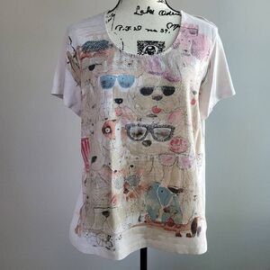 Chico's novelty dog print bedazzle short sleeved‎ tee XL casual everyday